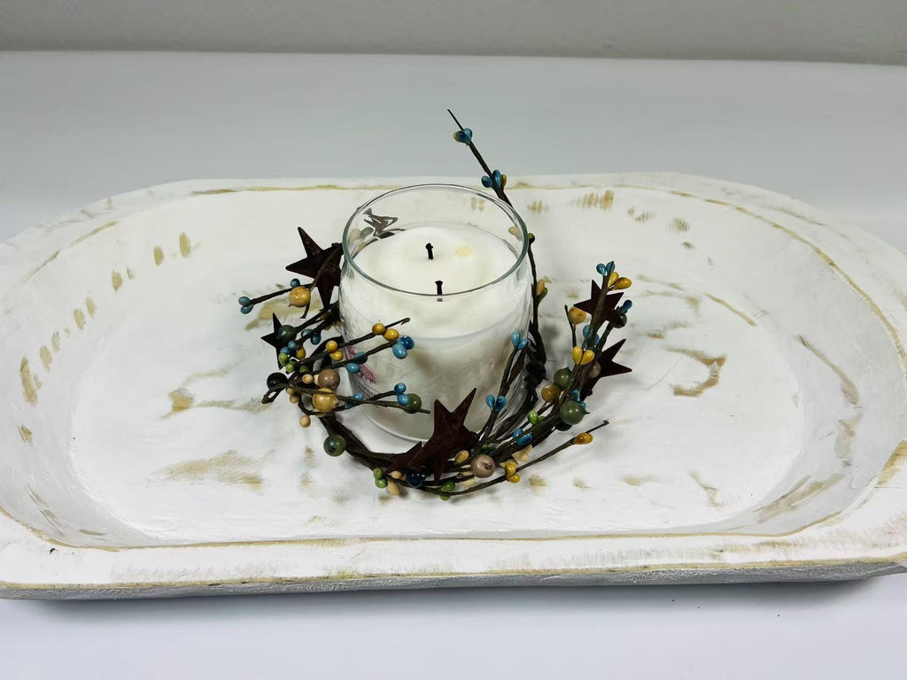 Pip Berry Candle Ring with Rustic Metal Stars: Farmhouse Decor