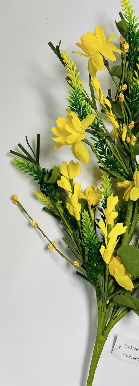 24” Yellow Artificial Flower Spray | Spring Floral Stem | Faux Wildflower Pick | Farmhouse Decor