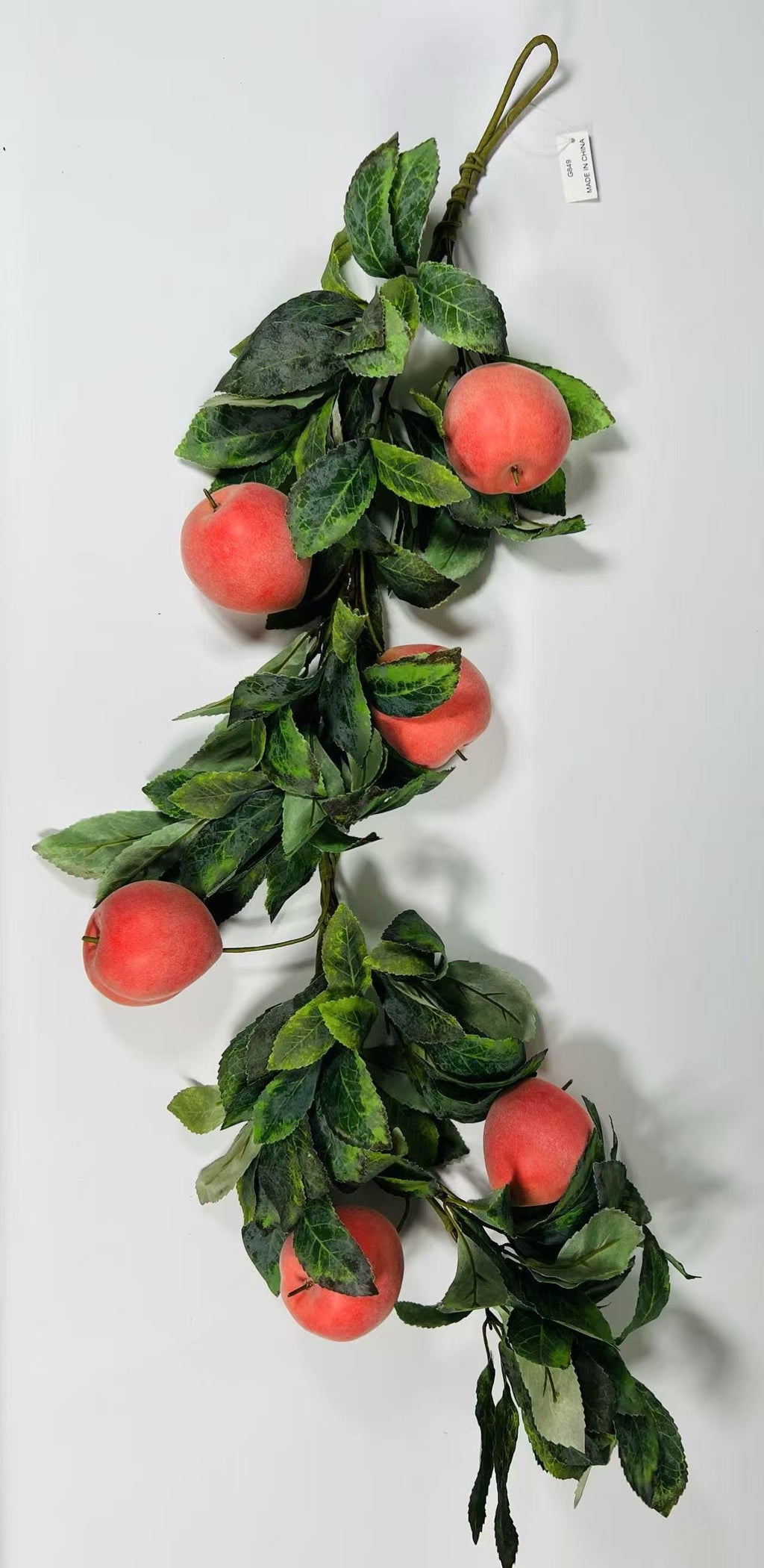 34” Faux Peach Garland with Leaves | Artificial Fruit Vine | Summer Kitchen Decor | Farmhouse Style