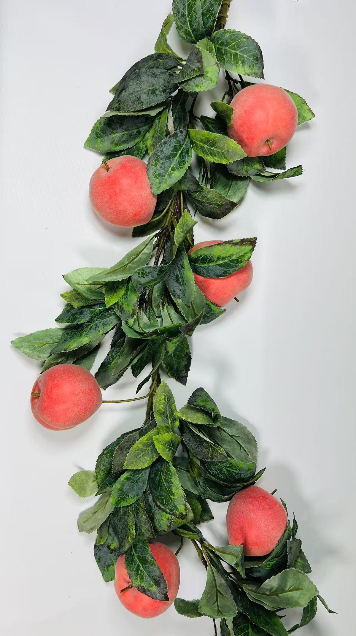 34” Faux Peach Garland with Leaves | Artificial Fruit Vine | Summer Kitchen Decor | Farmhouse Style