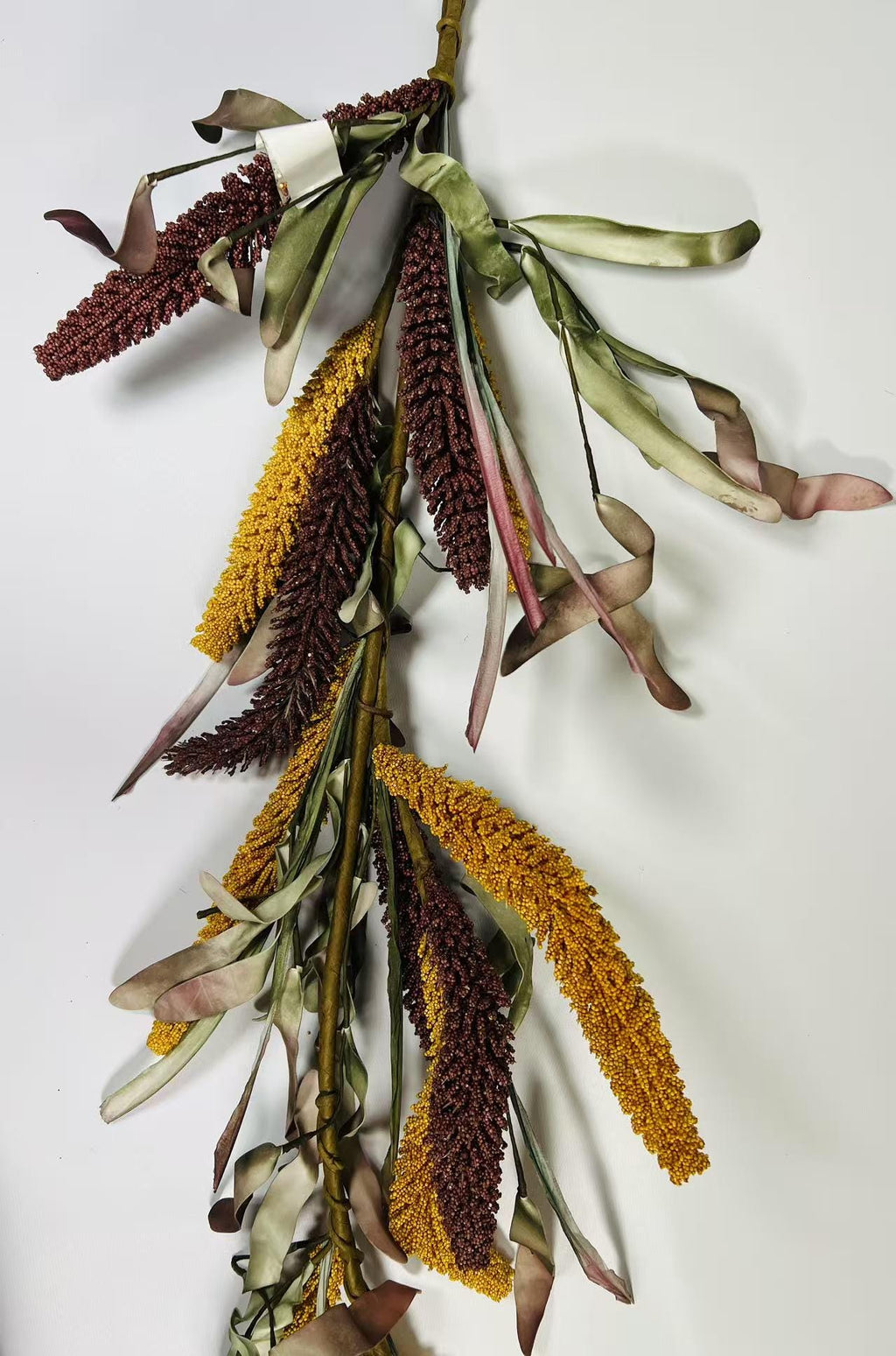 5ft Fall Harvest Garland | Yellow & Burgundy Grain Garland | Autumn Farmhouse Decor | Faux Millet Vine