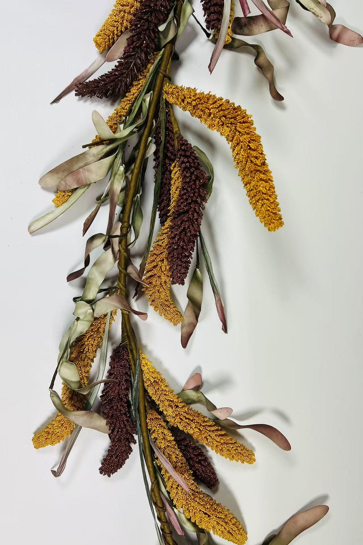 5ft Fall Harvest Garland | Yellow & Burgundy Grain Garland | Autumn Farmhouse Decor | Faux Millet Vine