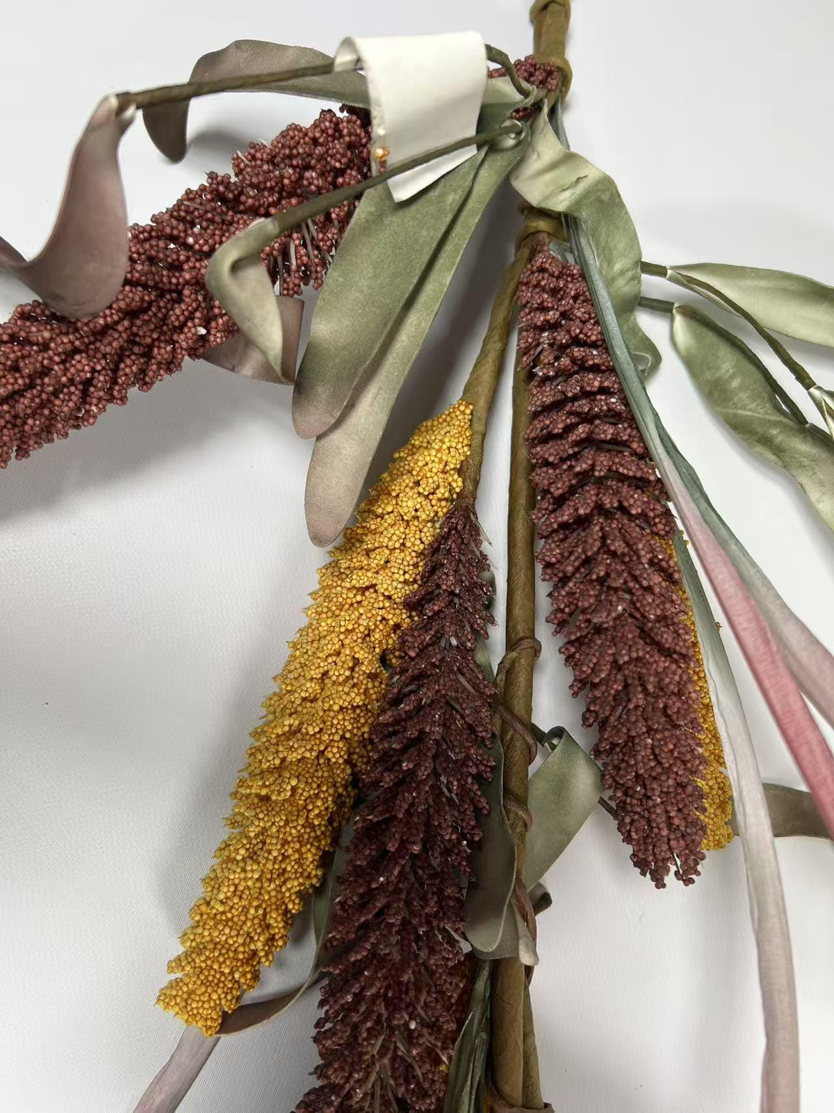 5ft Fall Harvest Garland | Yellow & Burgundy Grain Garland | Autumn Farmhouse Decor | Faux Millet Vine