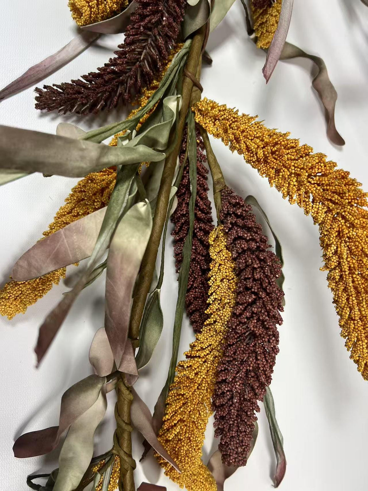 5ft Fall Harvest Garland | Yellow & Burgundy Grain Garland | Autumn Farmhouse Decor | Faux Millet Vine