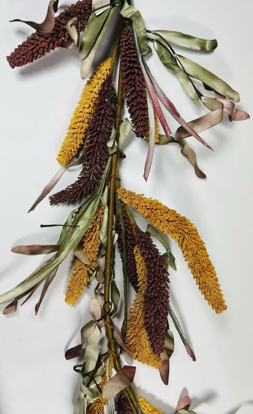 5ft Fall Harvest Garland | Yellow & Burgundy Grain Garland | Autumn Farmhouse Decor | Faux Millet Vine