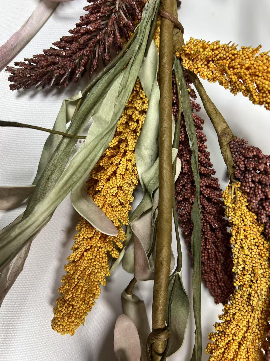 5ft Fall Harvest Garland | Yellow & Burgundy Grain Garland | Autumn Farmhouse Decor | Faux Millet Vine