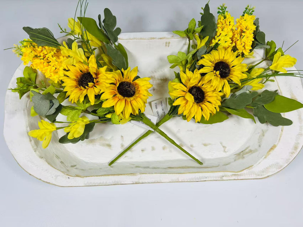 Rustic Sunflower and Yellow Floral Bouquet | 16” Artificial Farmhouse Spring Wildflower Pick
