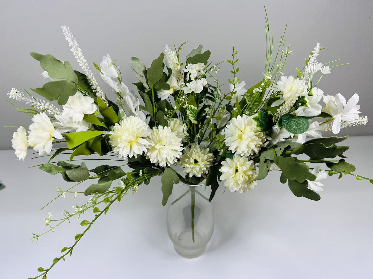 White Artificial Flower Bouquet 16” | Faux Daisy Pick | Rustic Farmhouse Wedding Floral Stem