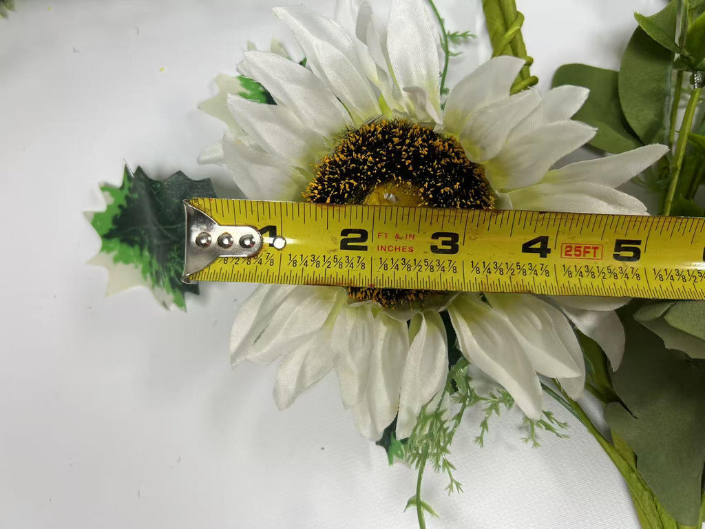 White Sunflower Garland 5ft | Farmhouse Greenery Garland | Rustic Artificial Floral Vine Decor