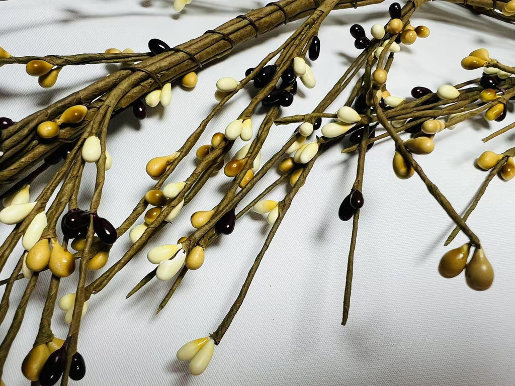 4.5ft Mustard Cream Burgundy Pip Berry Garland | Rustic Farmhouse Fall Decor | Primitive Garland