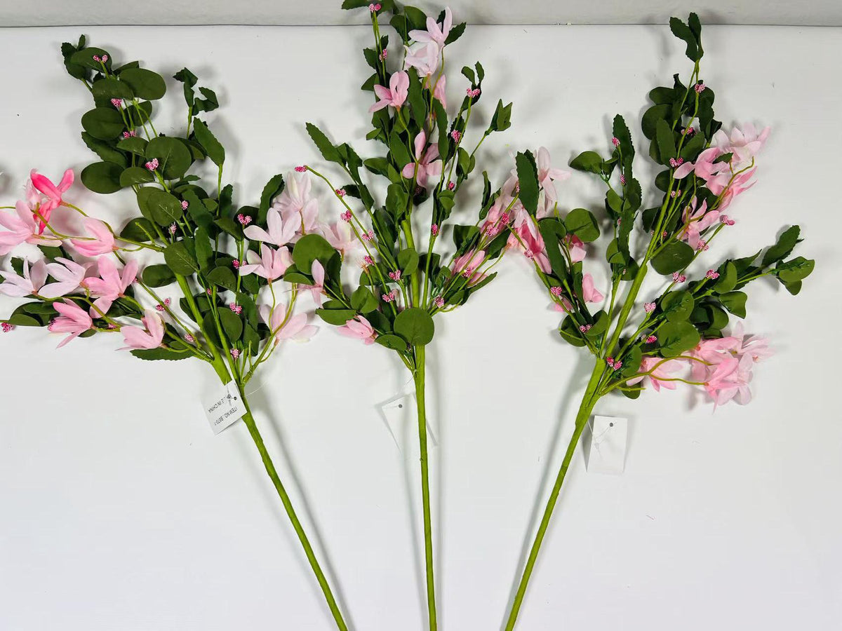 Pink Silk Flower Bouquet 24” | Faux Floral Stem | Spring Wedding Decor | Artificial Greenery