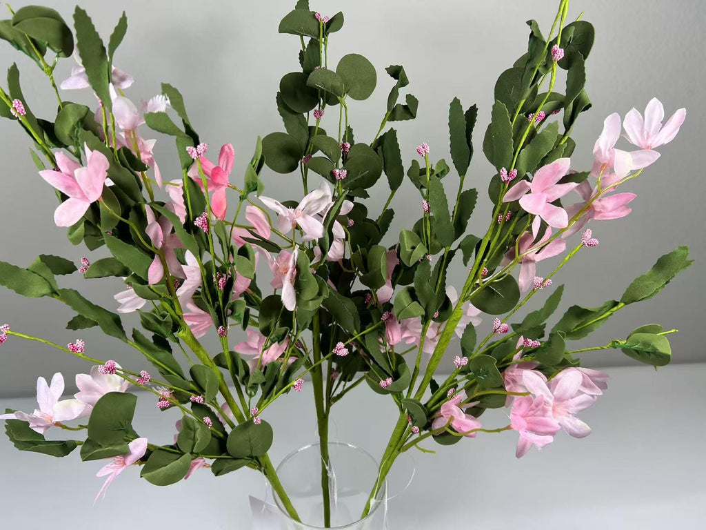Pink Silk Flower Bouquet 24” | Faux Floral Stem | Spring Wedding Decor | Artificial Greenery