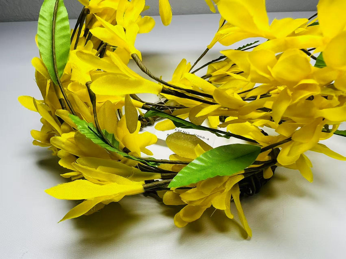 4.5” Yellow Silk Flower Candle Ring Mini Wreath Spring Farmhouse Decor Centerpiece Ring