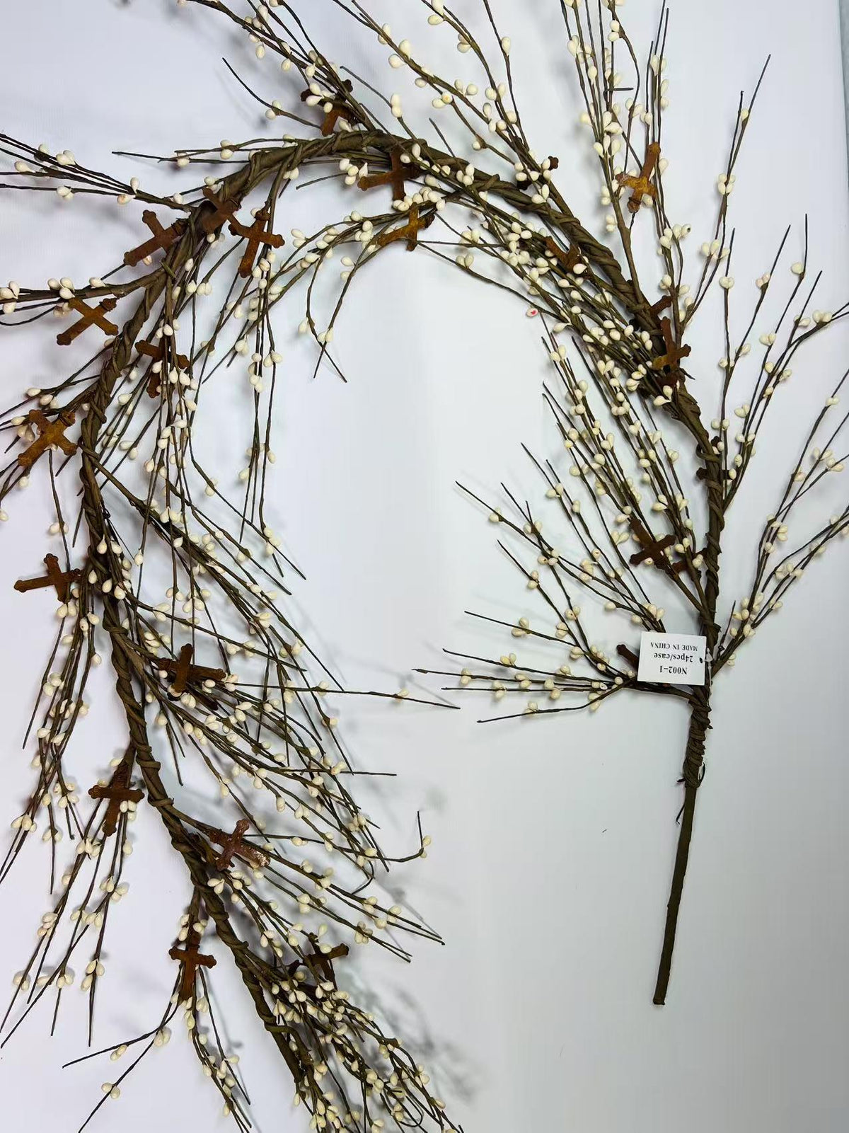 55” Cross Pip Berry Garland | Rustic Cream White Easter Garland | Religious Spring Decor
