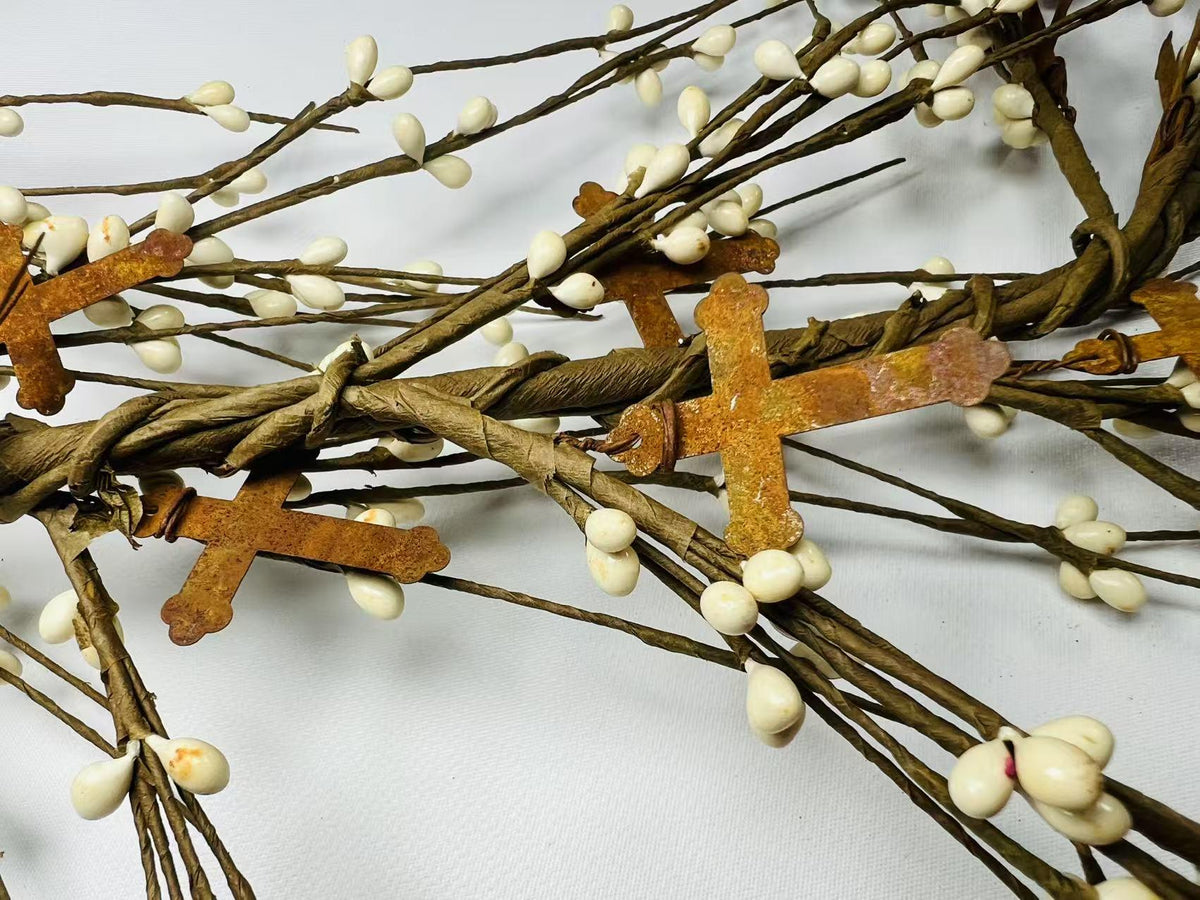 55” Cross Pip Berry Garland | Rustic Cream White Easter Garland | Religious Spring Decor