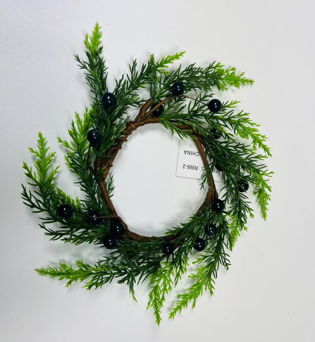 2.5” Touch Real Cedar Blueberry Candle Ring Wreath - Faux Mini Greenery Holiday Decor