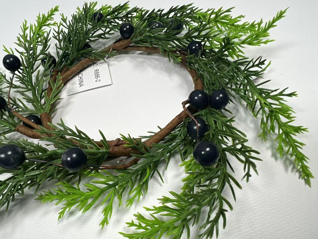 2.5” Touch Real Cedar Blueberry Candle Ring Wreath - Faux Mini Greenery Holiday Decor