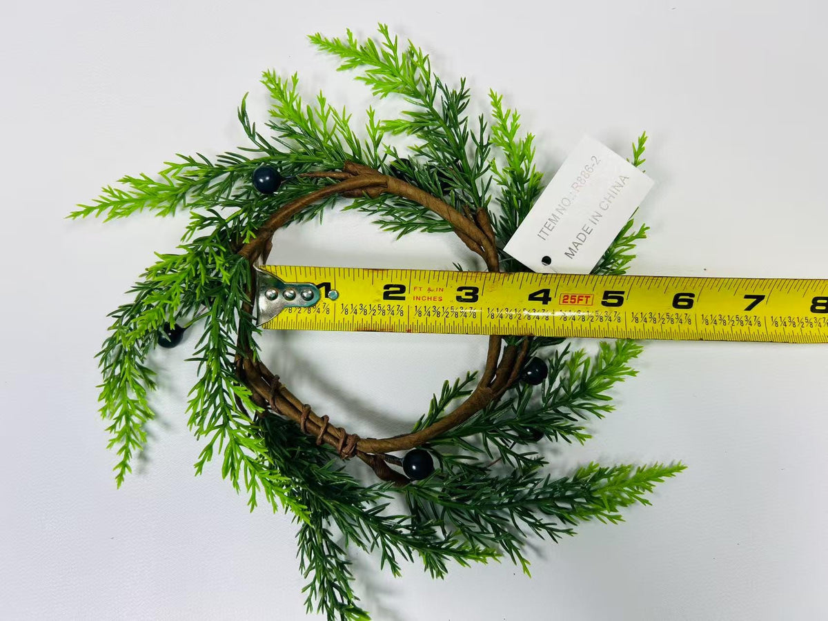 2.5” Touch Real Cedar Blueberry Candle Ring Wreath - Faux Mini Greenery Holiday Decor