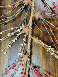 Patriotic Pip Berry Garland 55” Red White Blue Rustic Stars Americana Decor Mantel Wreath