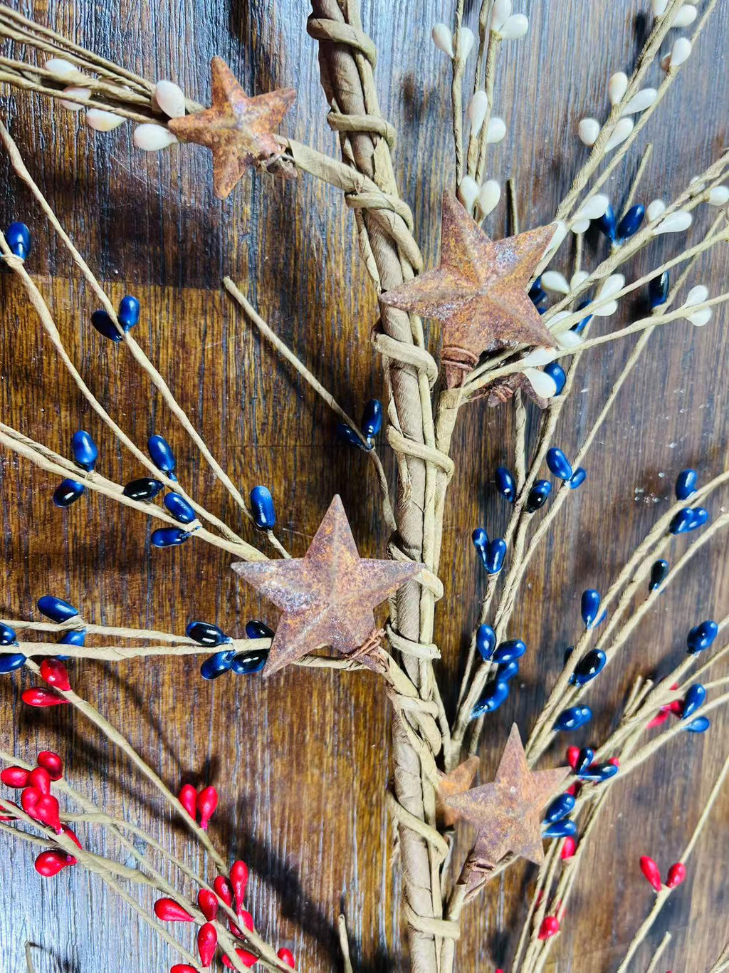 Patriotic Pip Berry Garland 55” Red White Blue Rustic Stars Americana Decor Mantel Wreath