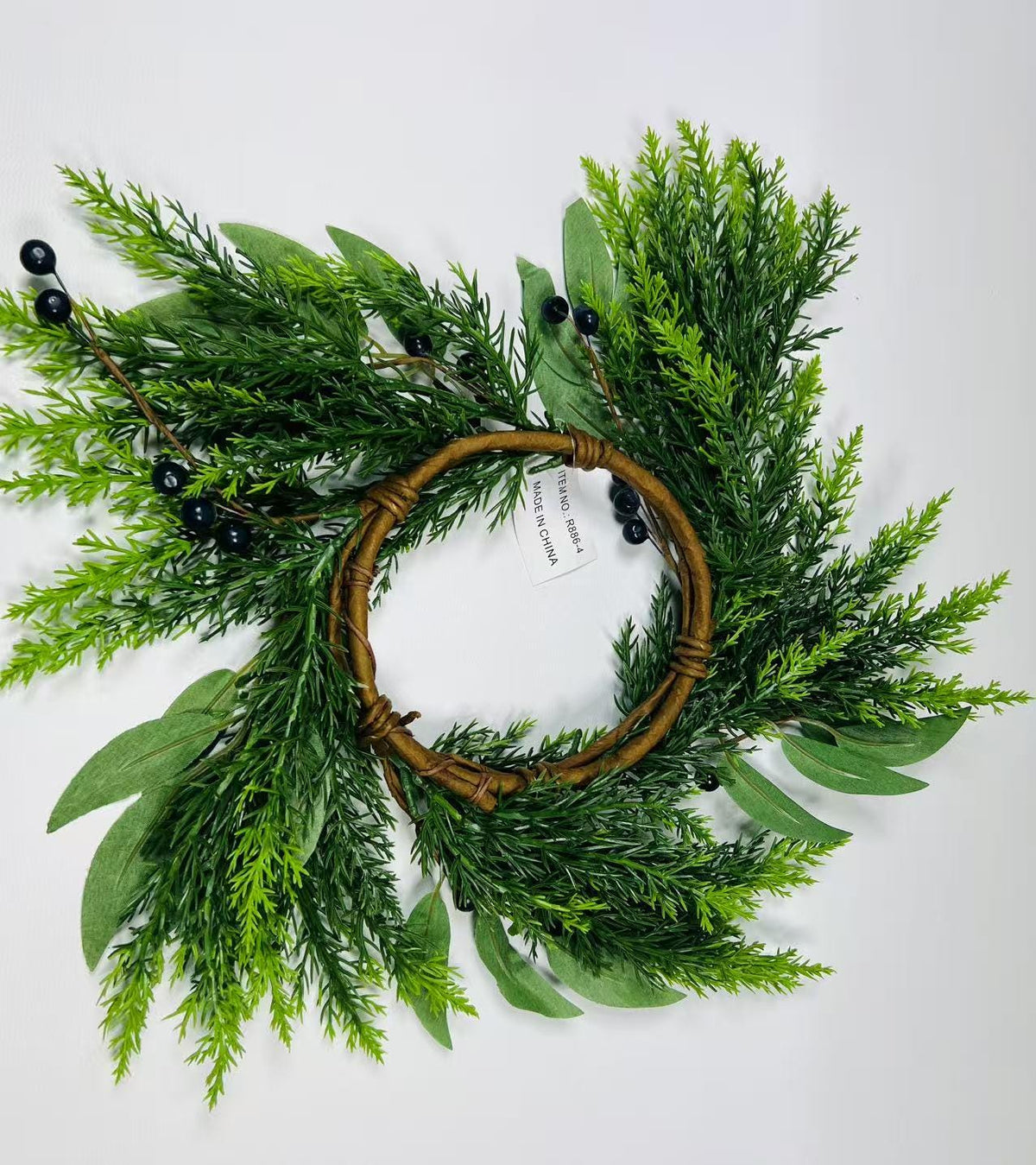 4.5” Touch Real Cedar Blueberry Candle Ring Wreath - Faux Greenery Holiday Table Decor