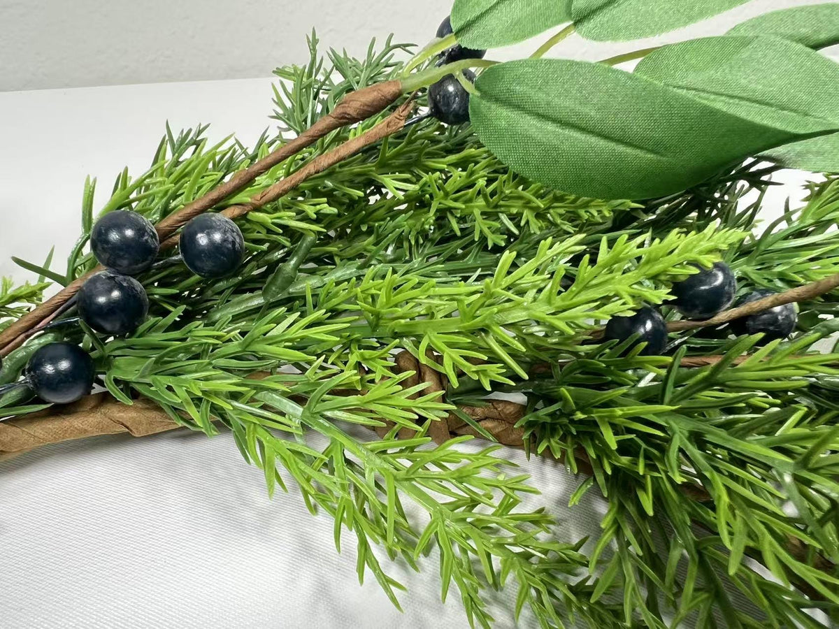 6.5” Touch Real Cedar Blueberry Candle Ring Wreath - Faux Greenery Holiday Table Decor
