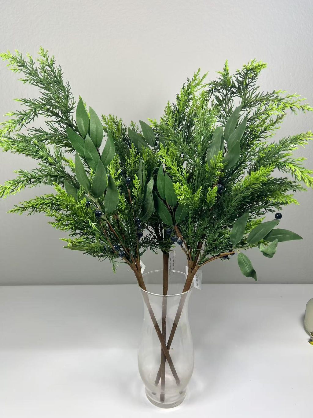Real Touch Cedar Pine Greenery Pick Faux Blueberry Stem Lifelike Holiday Farmhouse Rustic Decor