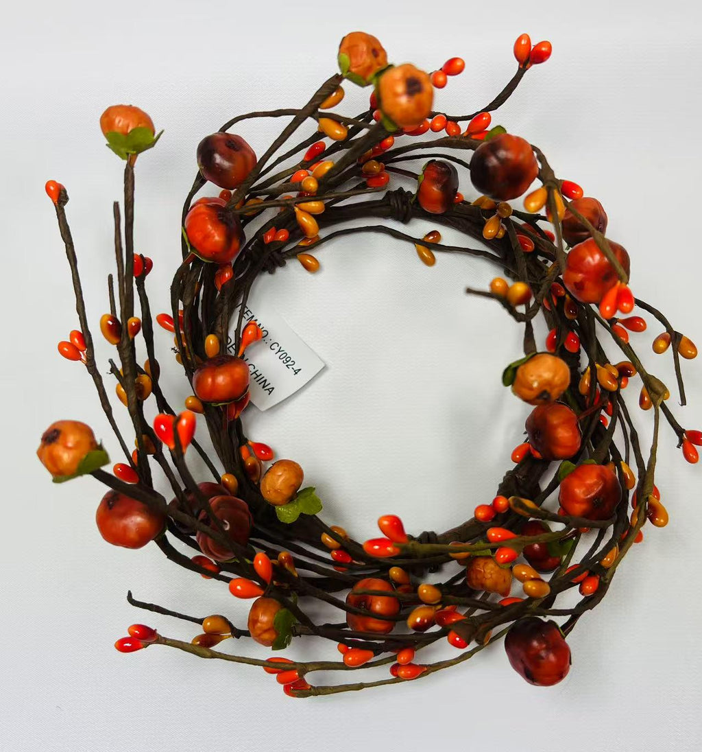4.5” Fall Mini Pumpkin Candle Ring | Rustic Autumn Berry Wreath | Farmhouse Table Decor
