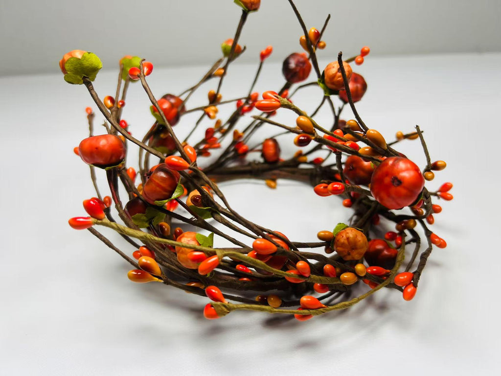 4.5” Fall Mini Pumpkin Candle Ring | Rustic Autumn Berry Wreath | Farmhouse Table Decor