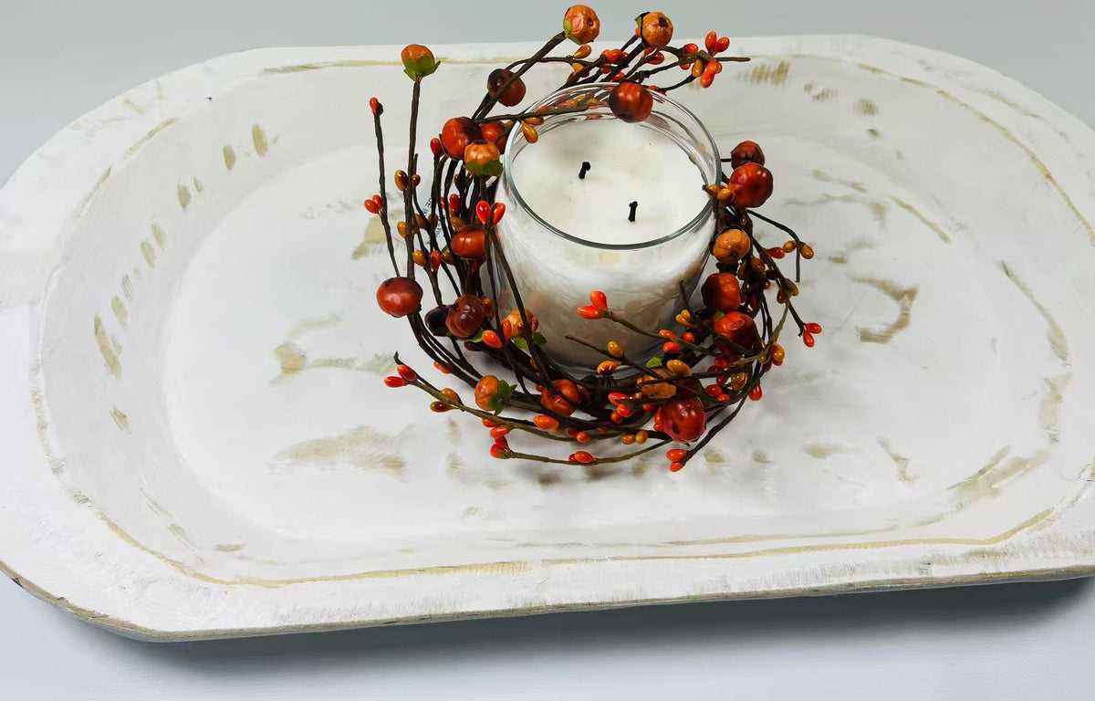 4.5” Fall Mini Pumpkin Candle Ring | Rustic Autumn Berry Wreath | Farmhouse Table Decor