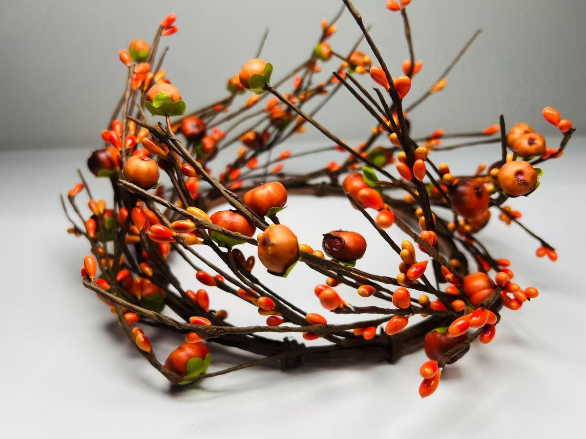 6.5” Fall Pumpkin Berry Candle Ring | Mini Autumn Wreath | Farmhouse Thanksgiving Decor