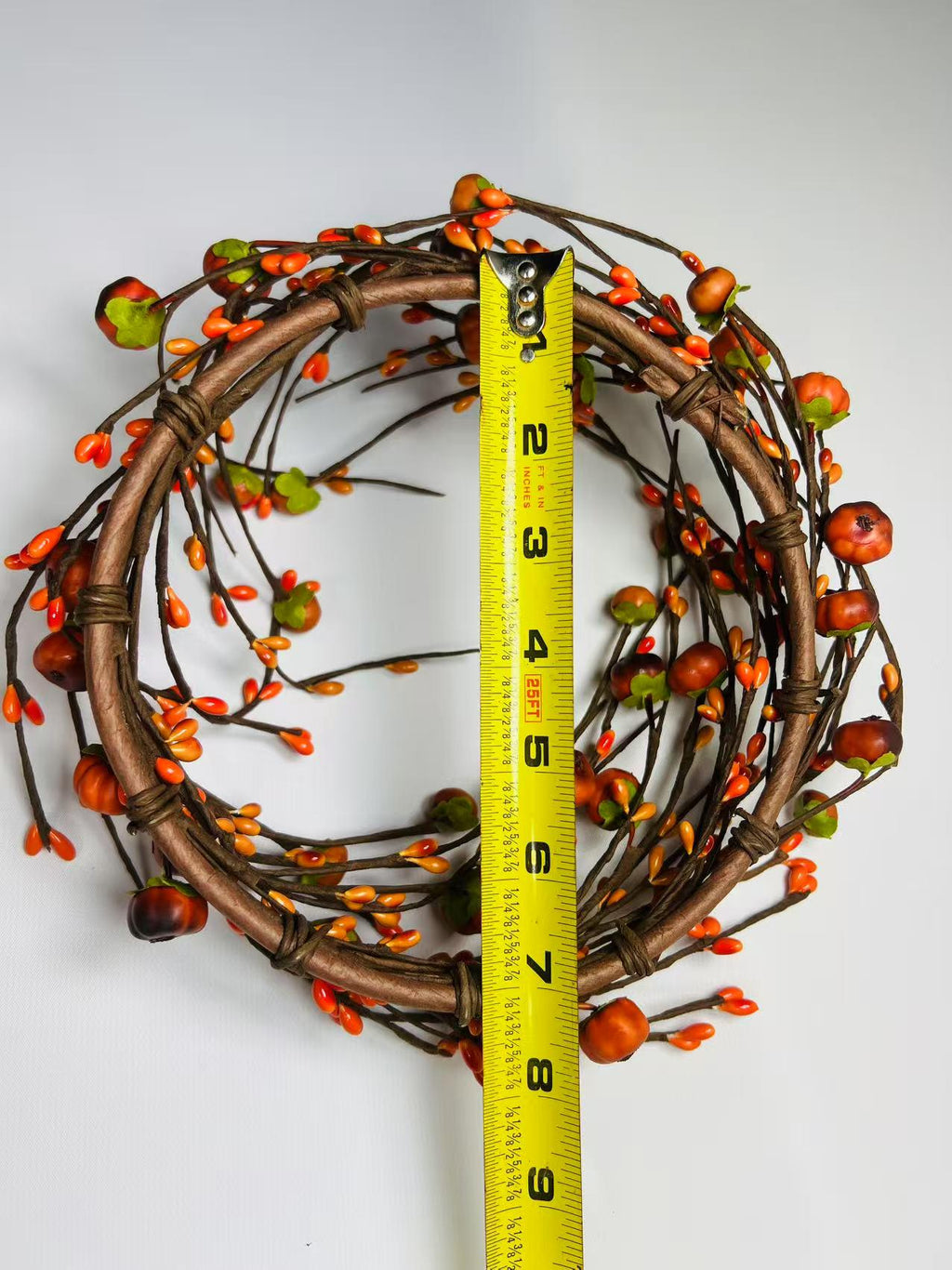 6.5” Fall Pumpkin Berry Candle Ring | Mini Autumn Wreath | Farmhouse Thanksgiving Decor