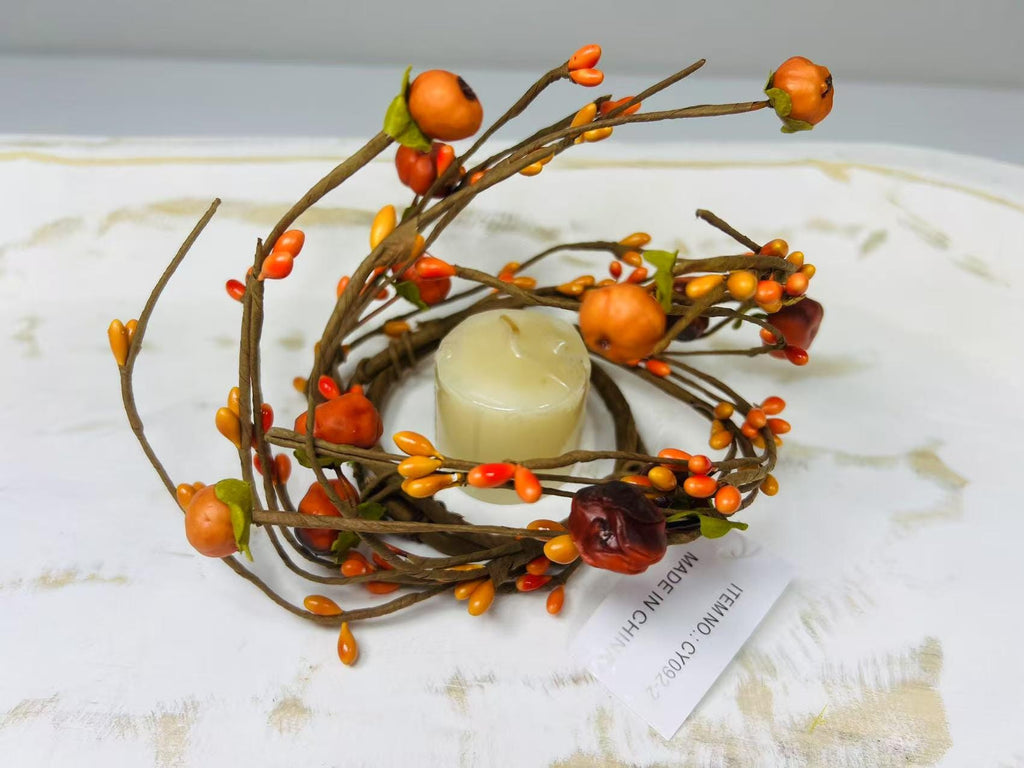 Mini Fall Berry Candle Ring: Rustic Orange Pip Berry Wreath