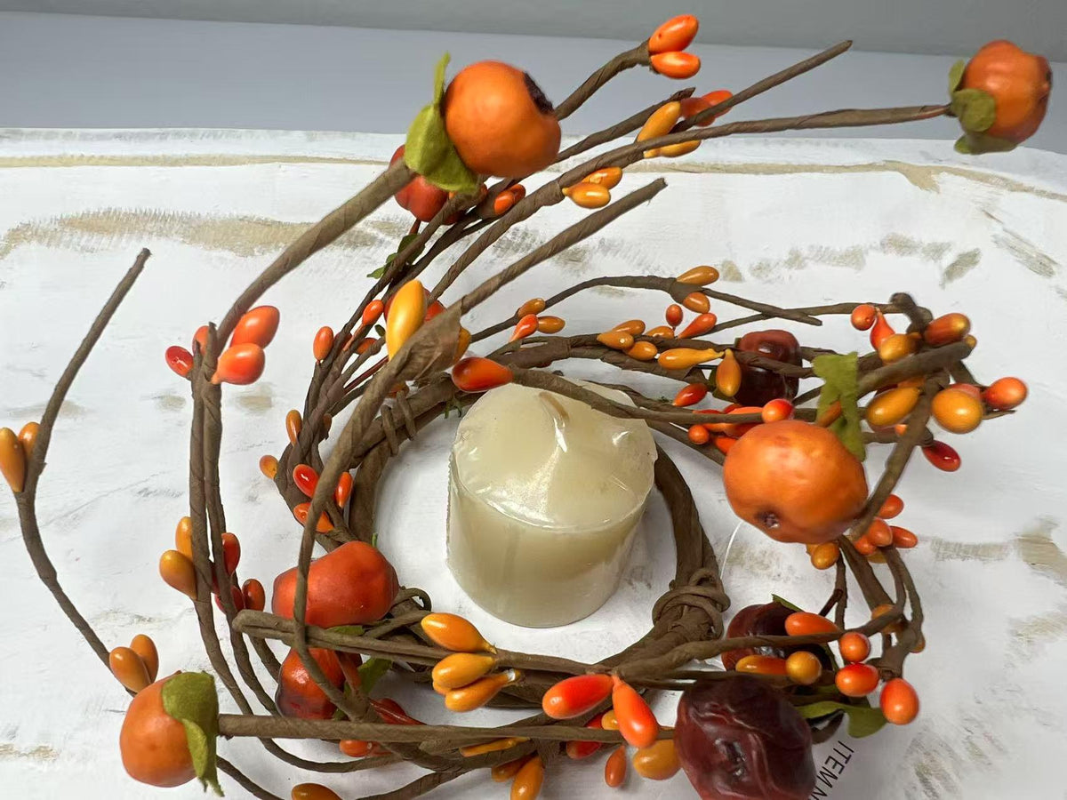 Mini Fall Berry Candle Ring: Rustic Orange Pip Berry Wreath
