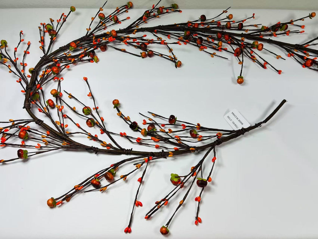 5ft Fall Pumpkin Garland, Artificial Pip Berry Garland, Autumn Thanksgiving Decor, Rustic Farmhouse