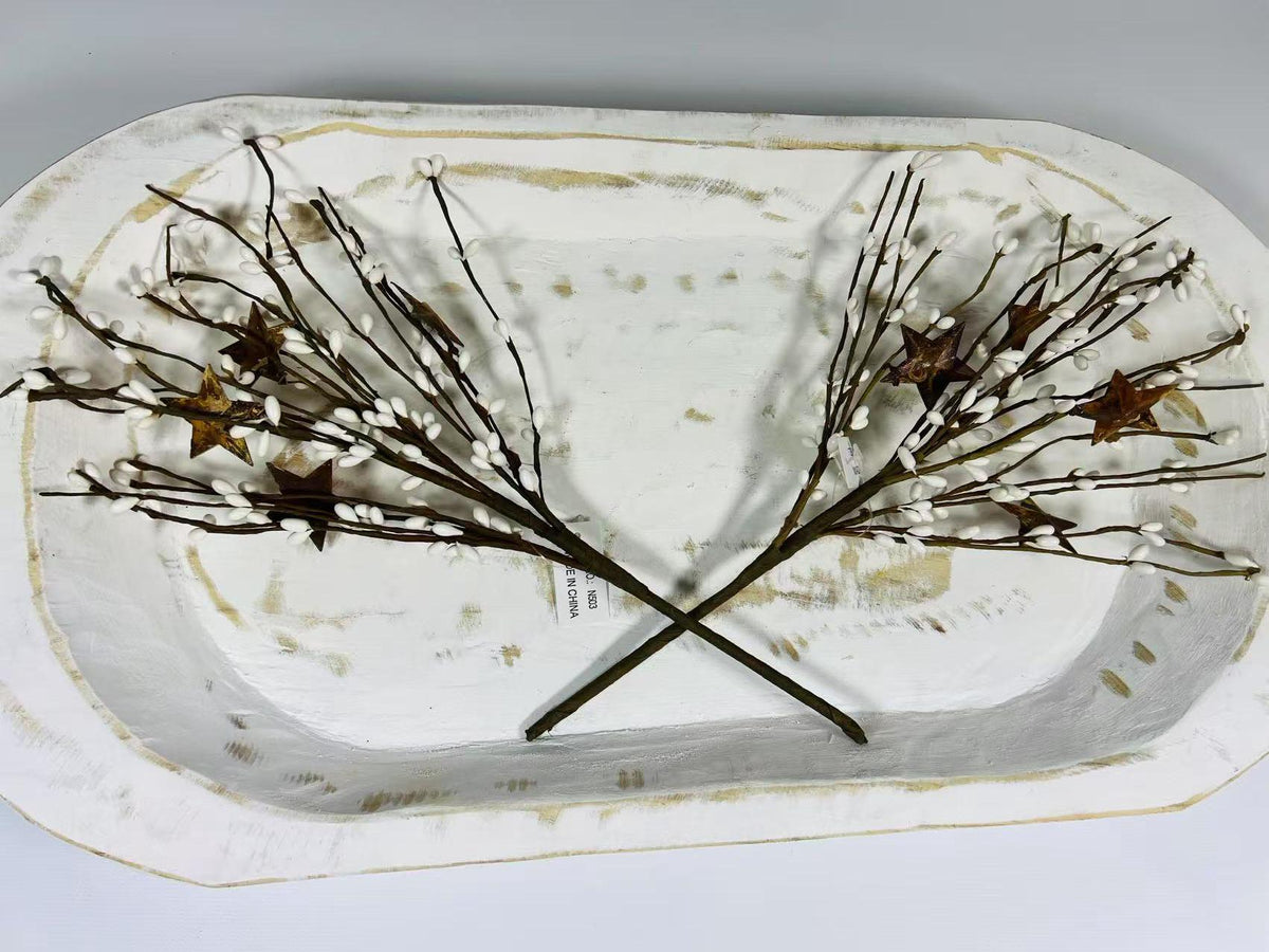 14” White Pip Berry Stem with Rusty Stars, Rustic Floral Pick, Farmhouse Primitive Decor