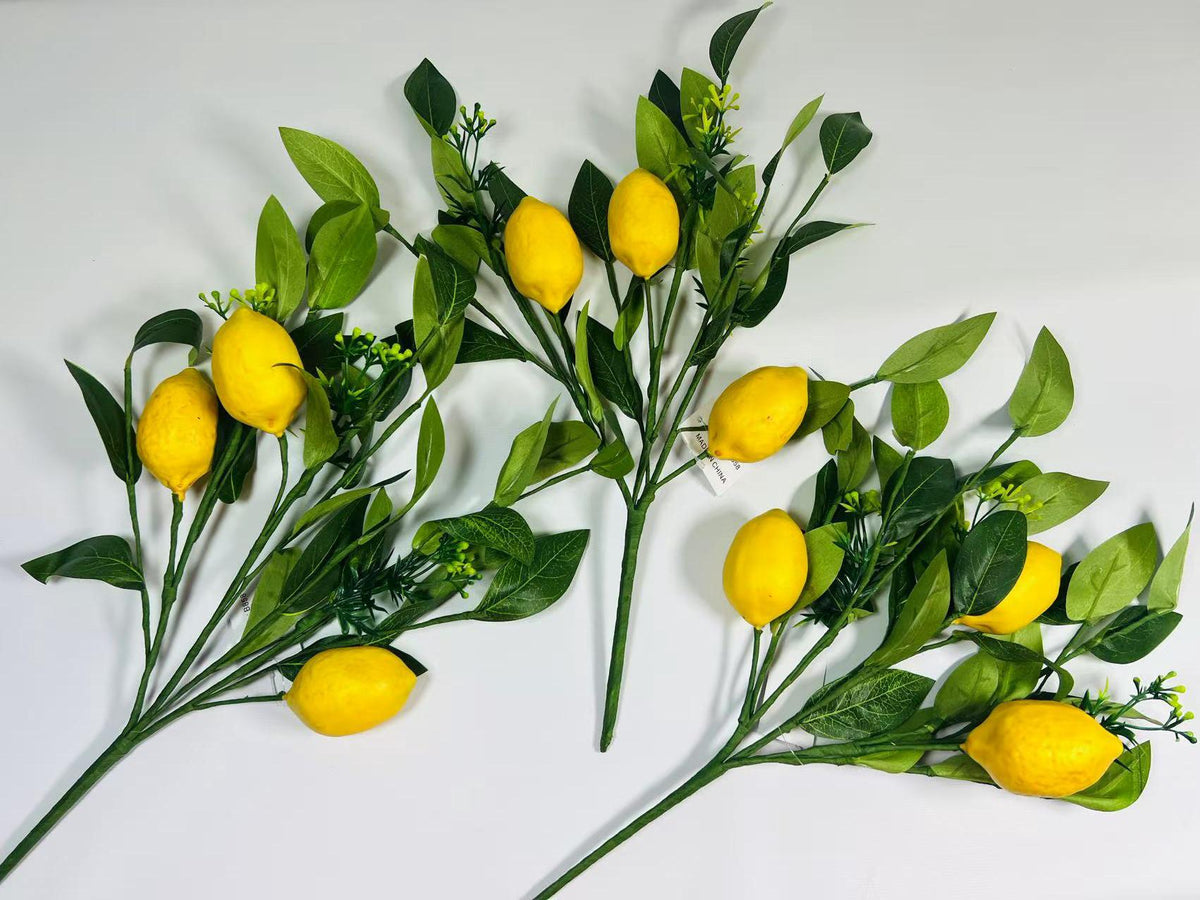 Artificial Lemon Branch: 18 Inch Faux Lemon Stem, Farmhouse Decor