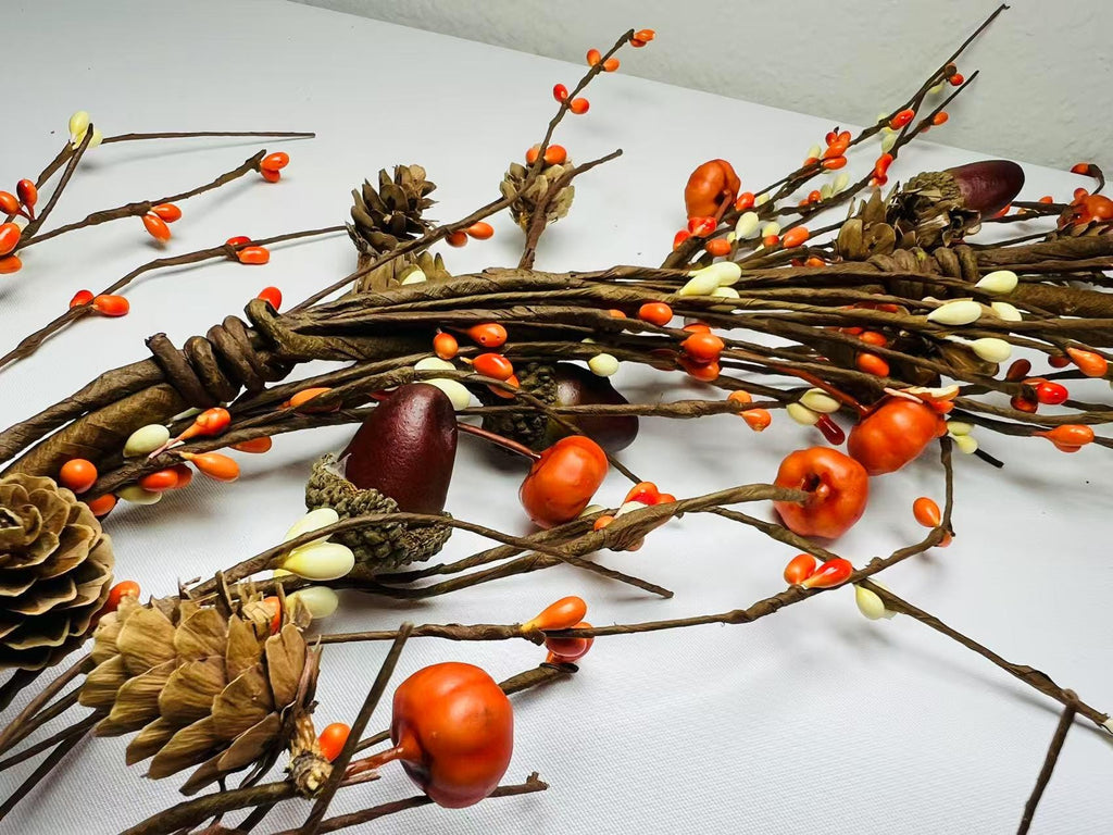 60 Inch Fall Pip Berry Garland with Pumpkins Acorns Pinecones for Fireplace Mantel Decor