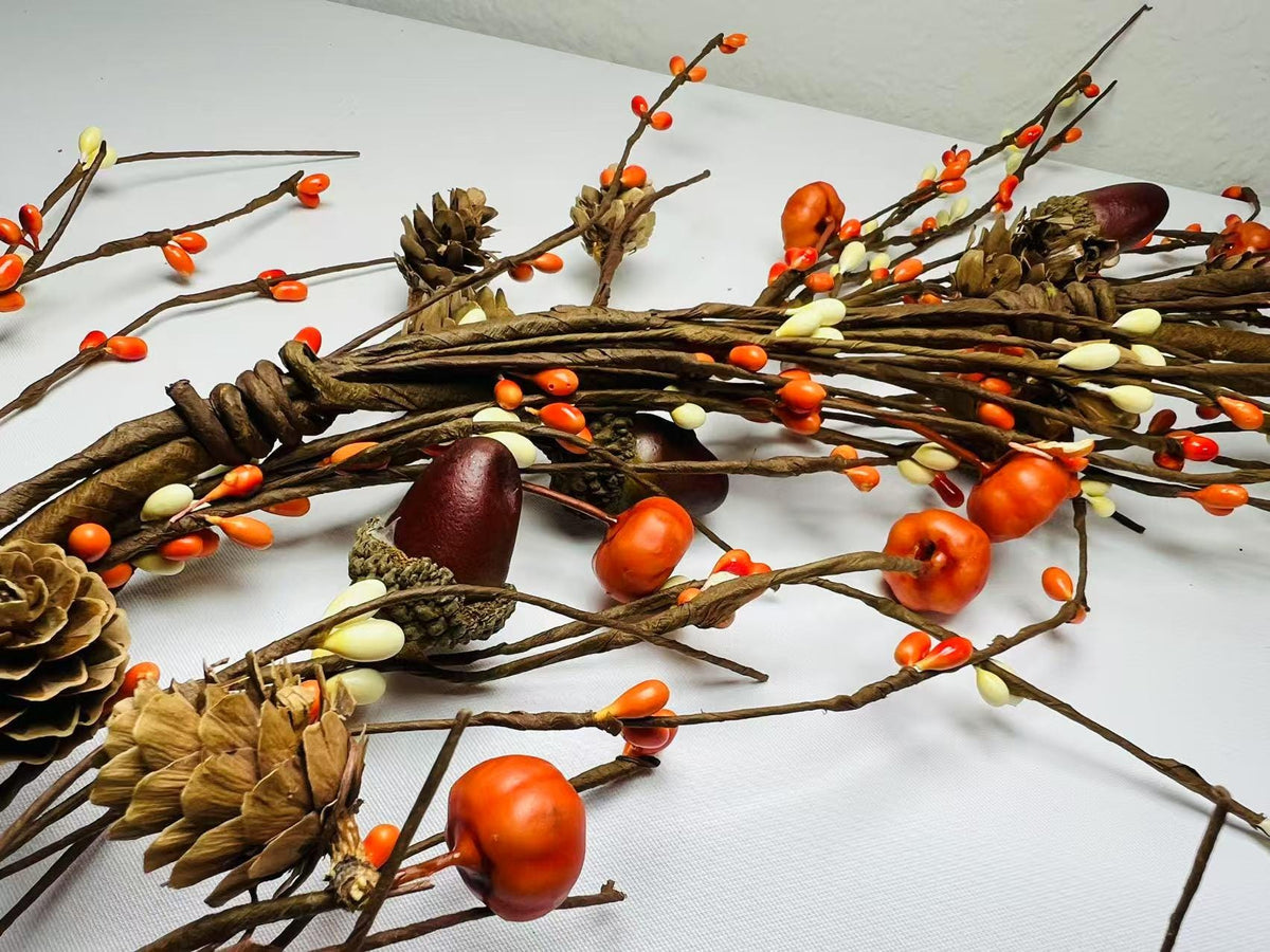 60 Inch Fall Pip Berry Garland with Pumpkins Acorns Pinecones for Fireplace Mantel Decor
