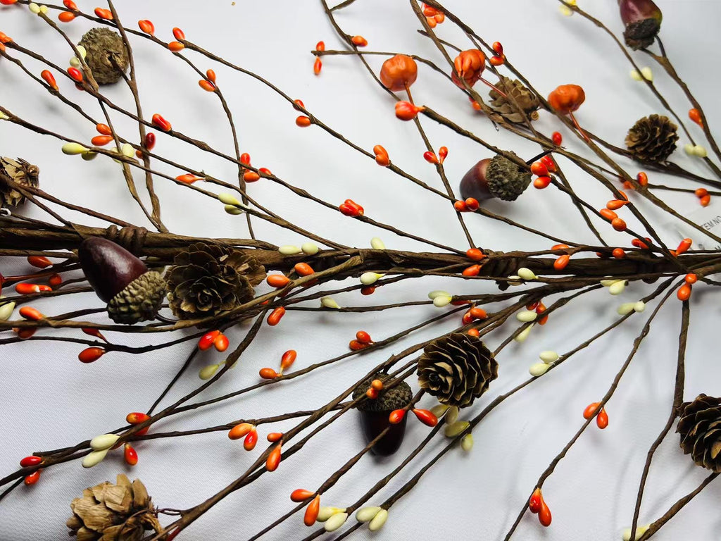 60 Inch Fall Pip Berry Garland with Pumpkins Acorns Pinecones for Fireplace Mantel Decor
