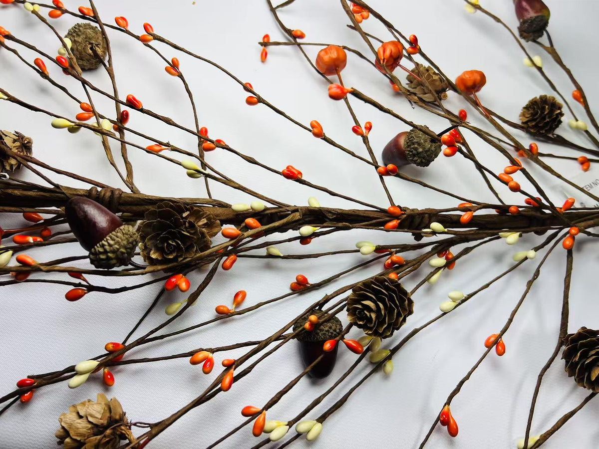 60 Inch Fall Pip Berry Garland with Pumpkins Acorns Pinecones for Fireplace Mantel Decor