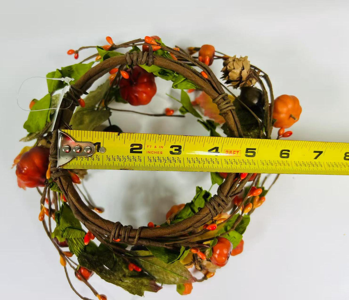 Mini Fall Pumpkin Berry Candle Ring – 4.5” Autumn Wreath with Gourds, Acorns & Leaves