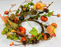 6.5” Fall Pumpkin Berry Candle Ring – Autumn Mini Wreath with Acorns, Pinecones & Leaves