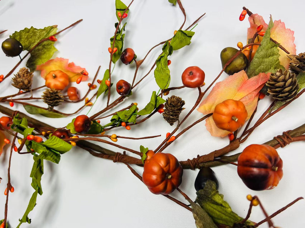 60 Inch Fall Garland with Pumpkins Acorns Pinecones Leaves Berries for Autumn Decor
