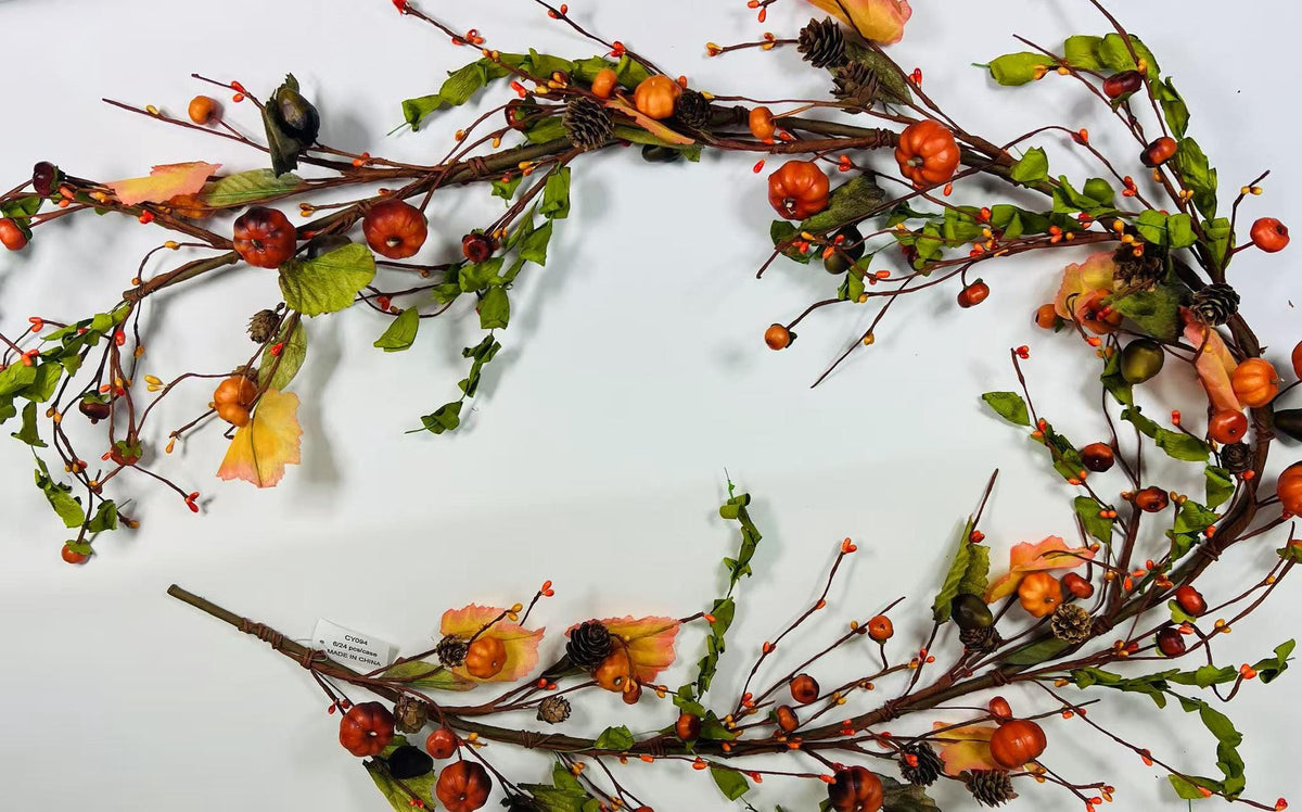 60 Inch Fall Garland with Pumpkins Acorns Pinecones Leaves Berries for Autumn Decor