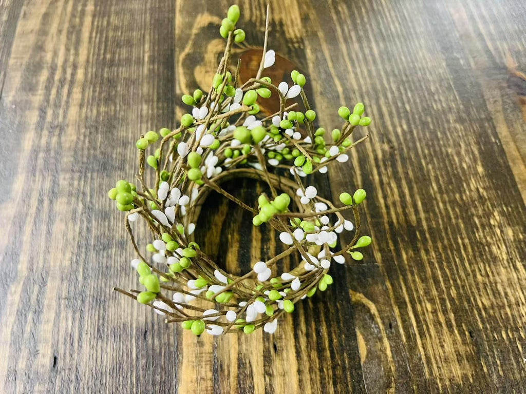 Green & White Pip Berry Candle Ring: Rustic Farmhouse Decor (2.5 Inch)