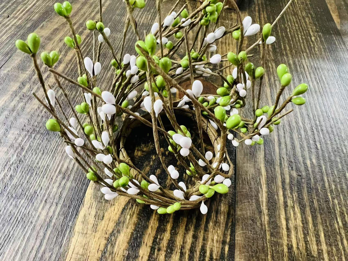 Green & White Pip Berry Candle Ring: Rustic Farmhouse Decor (2.5 Inch)