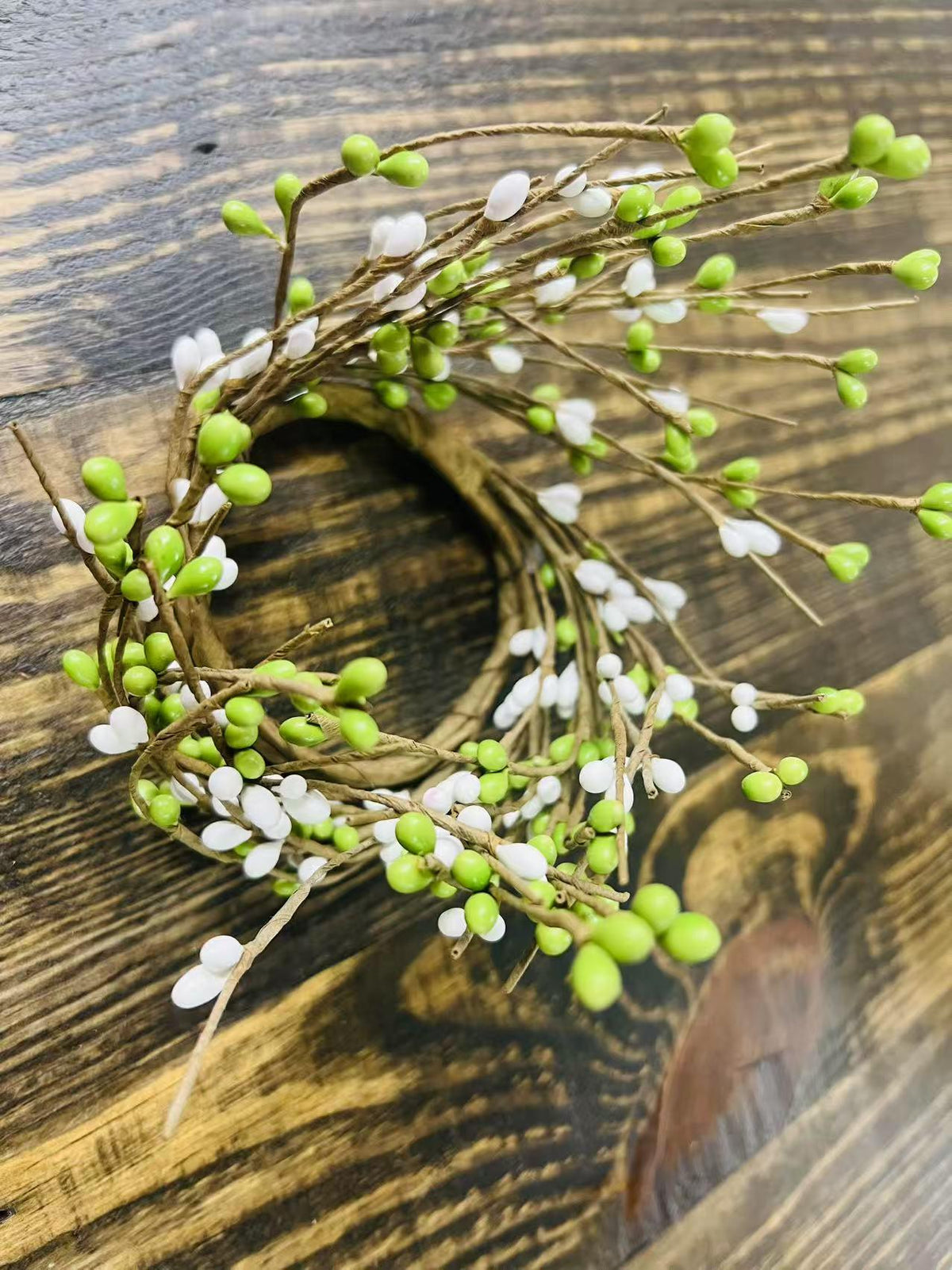 Green & White Pip Berry Candle Ring: Rustic Farmhouse Decor (2.5 Inch)