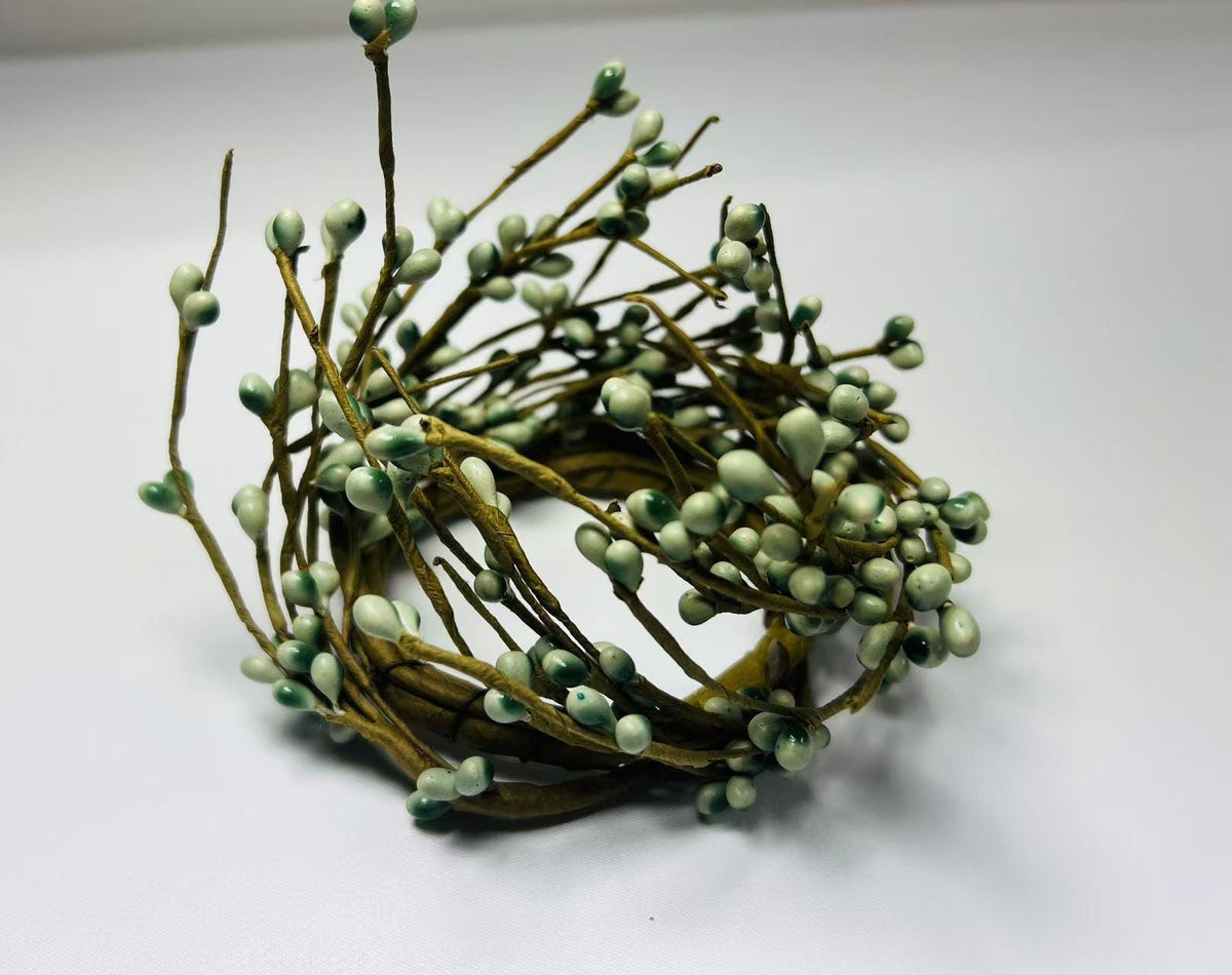 2.5” Sage Green Pip Berry Candle Ring, Mini Wreath for Rustic Farmhouse Spring Decor