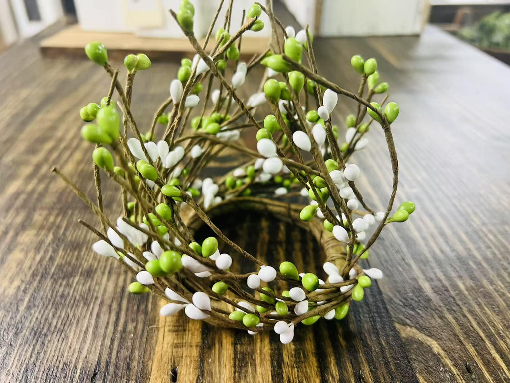 Green & White Pip Berry Candle Ring: Rustic Farmhouse Decor (2.5 Inch)